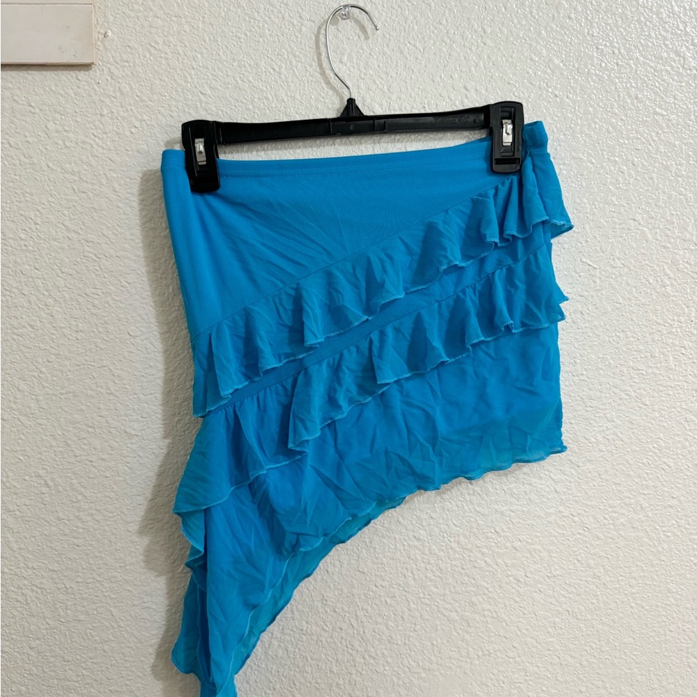 Blue Asymmetrical Ruffled Skirt